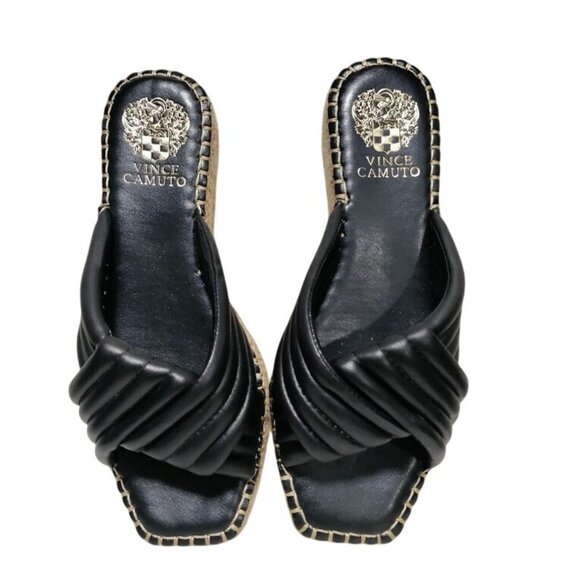 Vince Camuto Melysa Leather Slip Op Crossband Boho Slide Sandals Black 8M/39 - Picture 2 of 9